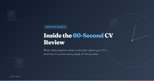 Inside the 60-Second CV Review - a clock face with CV documents representing the stages of recruiter review