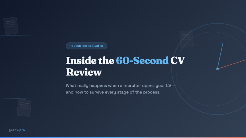 Inside the 60-Second CV Review - a clock face with CV documents representing the stages of recruiter review
