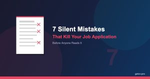 7 Silent Mistakes That Kill Your Job Application - a CV document with red X marks highlighting common errors
